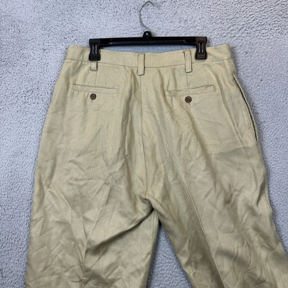 Tommy Bahama 100% Silk Pants Mens 34 Relax Pleated Tan Cuffed Casual Chino EUC
